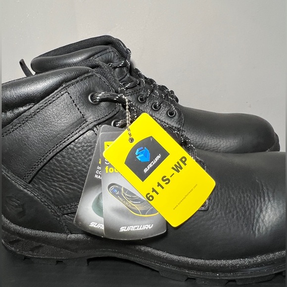 Black Waterproof Steel Toe Leather Slip Resistant Work Boots Size 11 - Picture 8 of 9